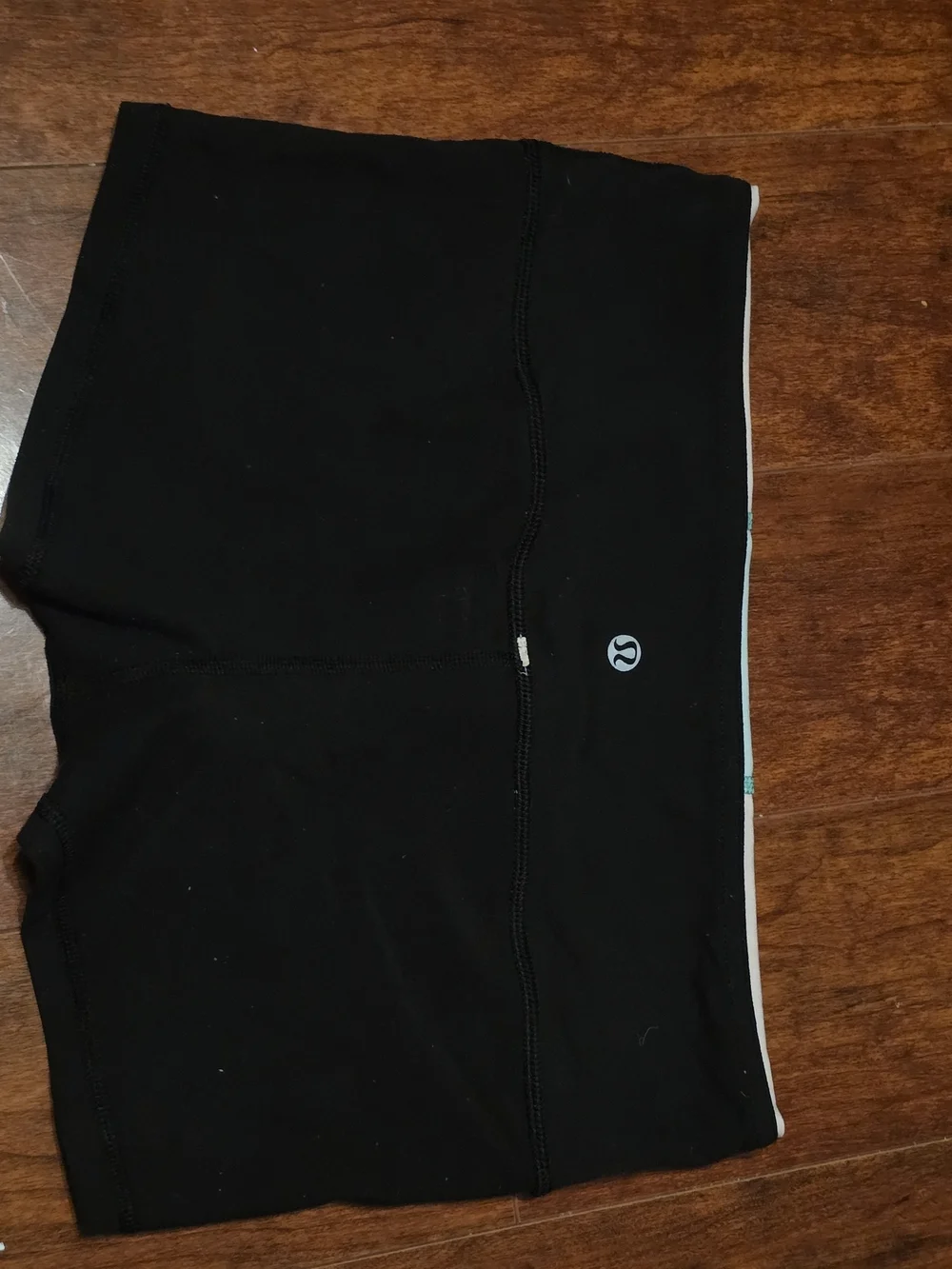 lululemon athletica Black Bike Shorts with Teal and Light Waistband